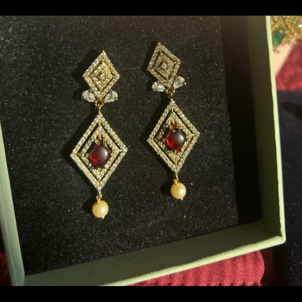 Gorgeous Ruby Drop Earrings With Clear Swarovski … - image 3